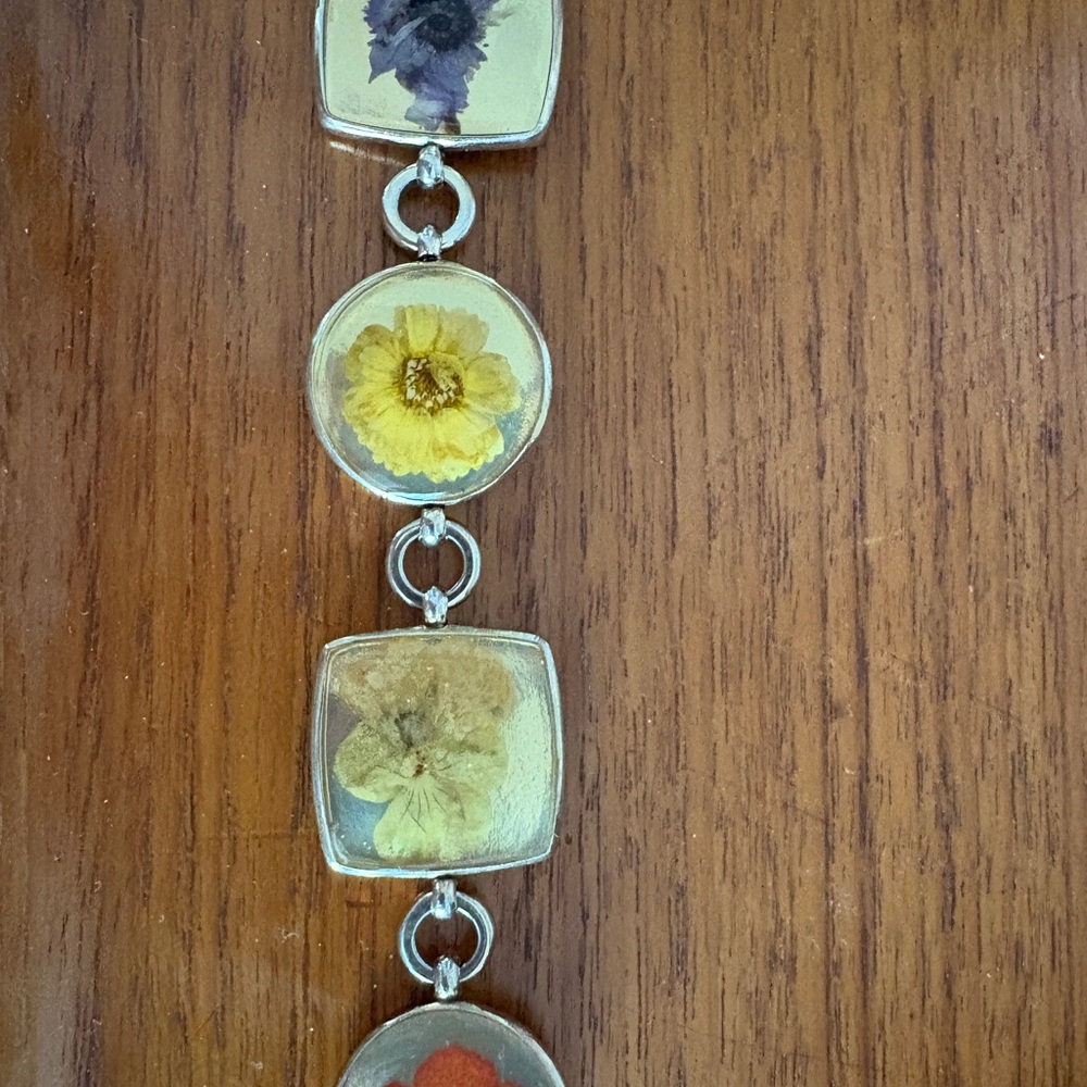 Pressed Flower Silver Bracelet